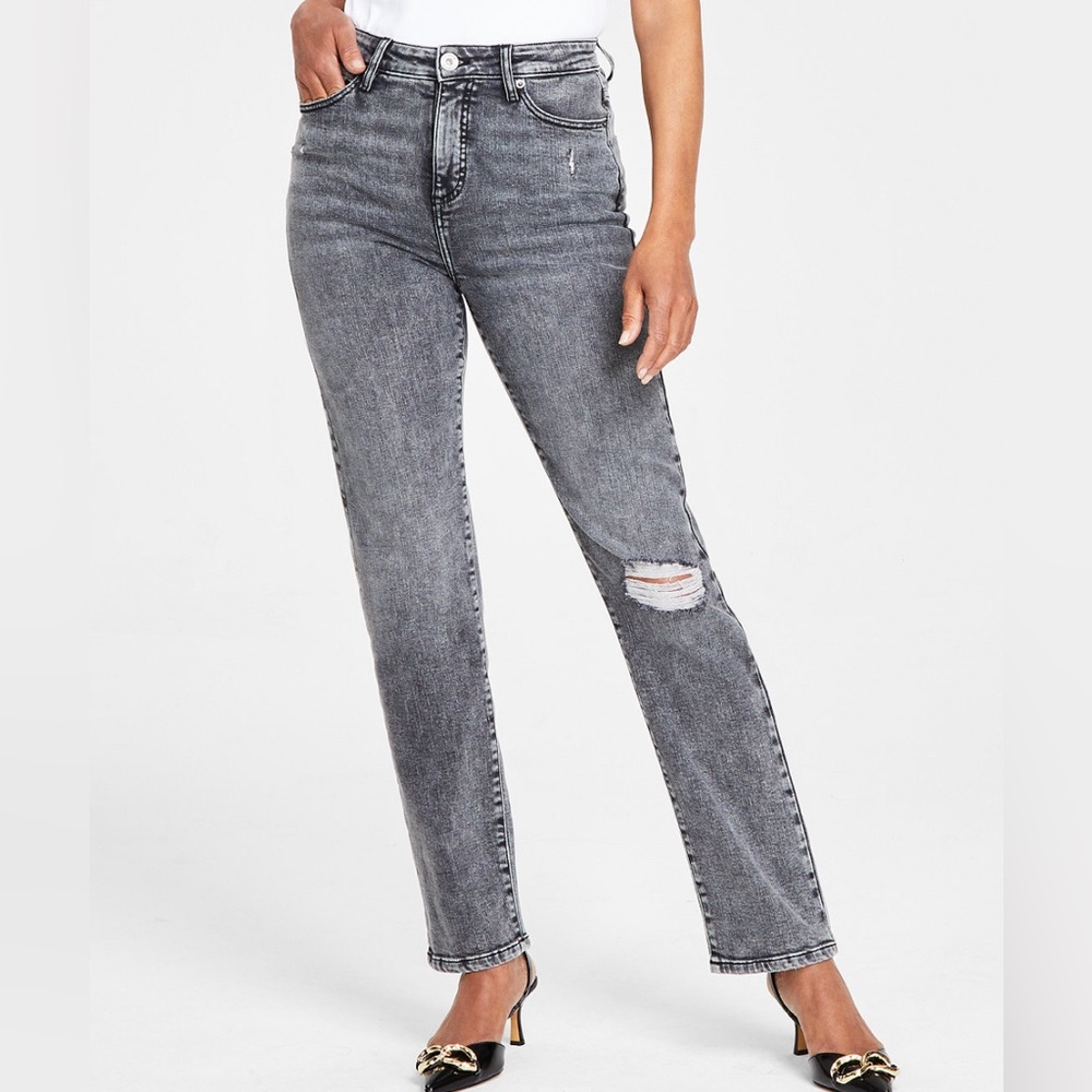 Women's Distressed High-Rise Straight-Leg Jeans, Created for Macy's